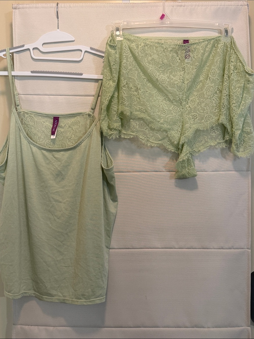 Adore Me Sage Green Lace 2-Piece Lounge Set 3X Tank Shorts Coquette